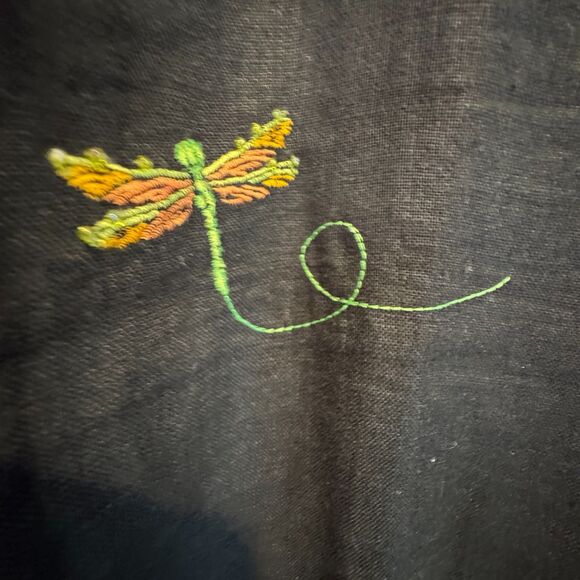 Sarah Spencer18W Black 100% Linen Pants | Embroidered Dragonflies | Plus | Good - Picture 9 of 10